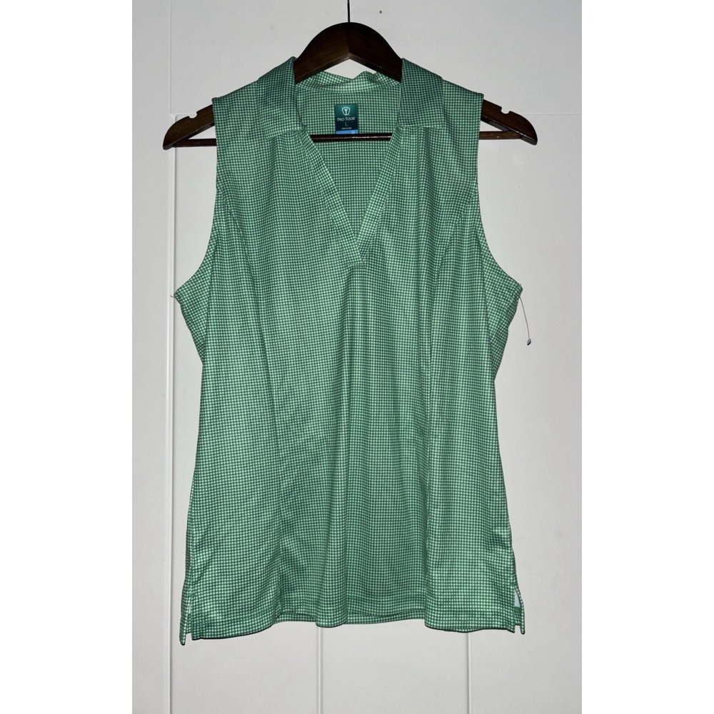 PGA Pro Tour Coolplay  Green Plaid Women L‎ Golf Polo Top Motion Range Casual